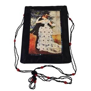 Vintage Beaded Art Romantic Purse Dance Lover Print Black Bag India Boho Evening